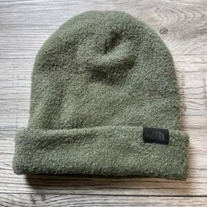 The North Face Beanie Womens OS Olive Green Fuzzy‎ Knit Cuffed Winter Hat AF29